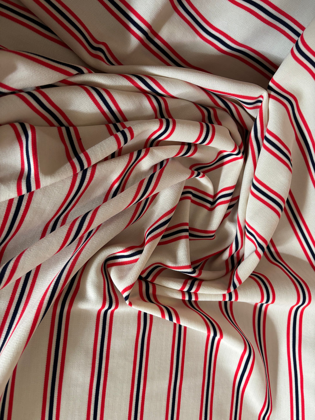 RED, CREME AND BLUE POLYESTER DOUBLE KNIT