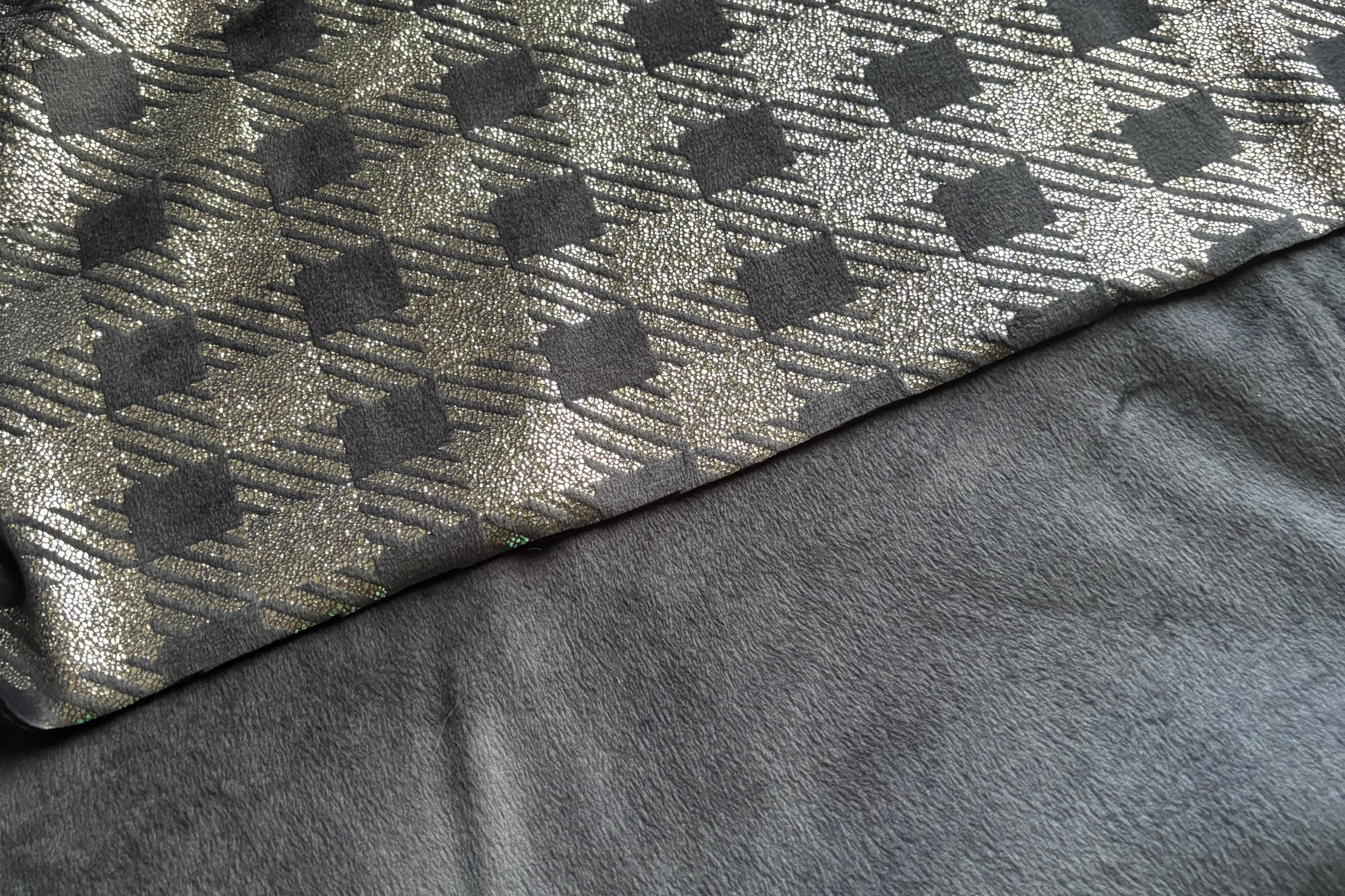 METALLIC SILVER AND GRAY STRETCH VELOUR