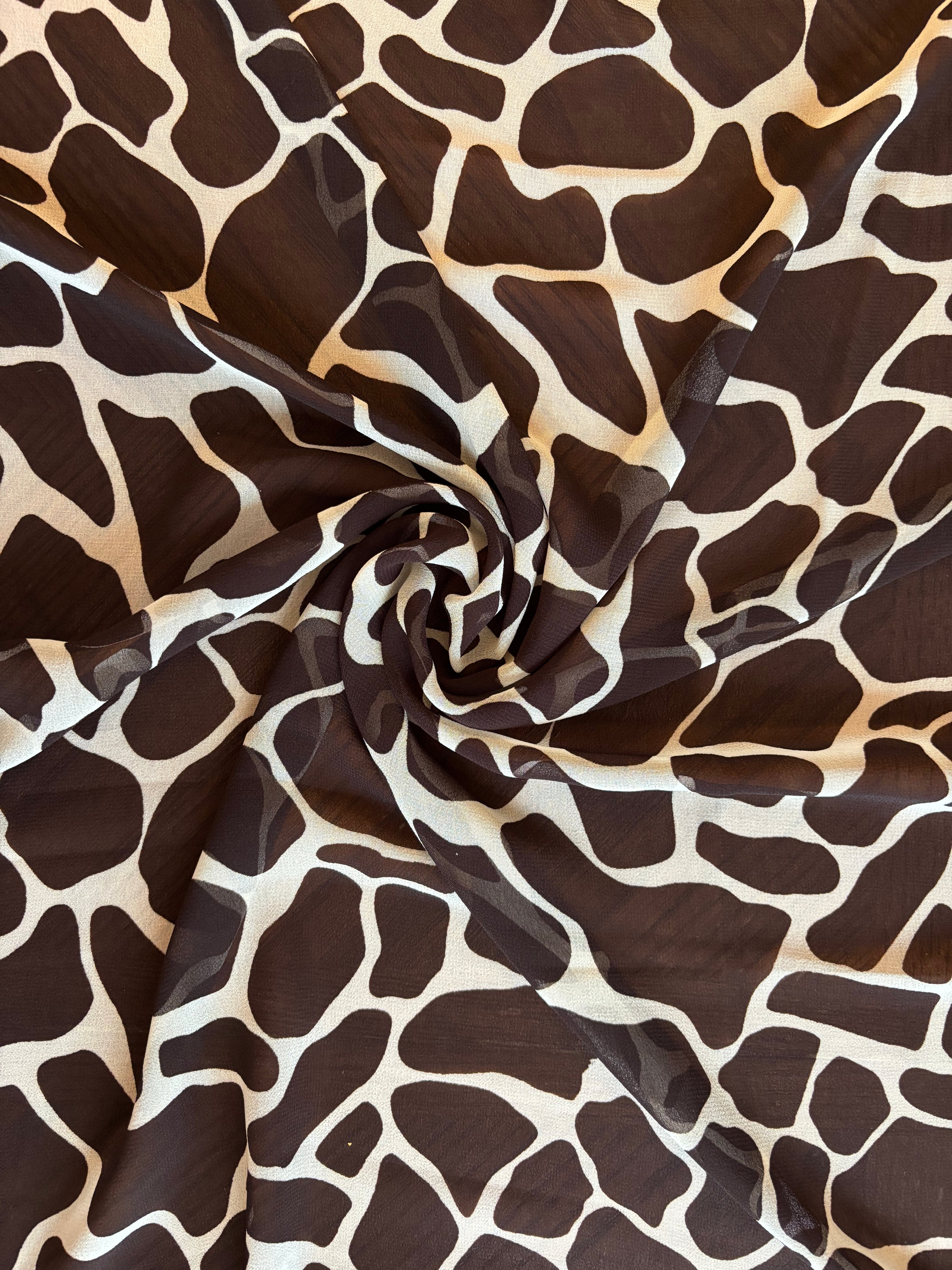 BROWN AND CREME COW PRINT CHIFFON
