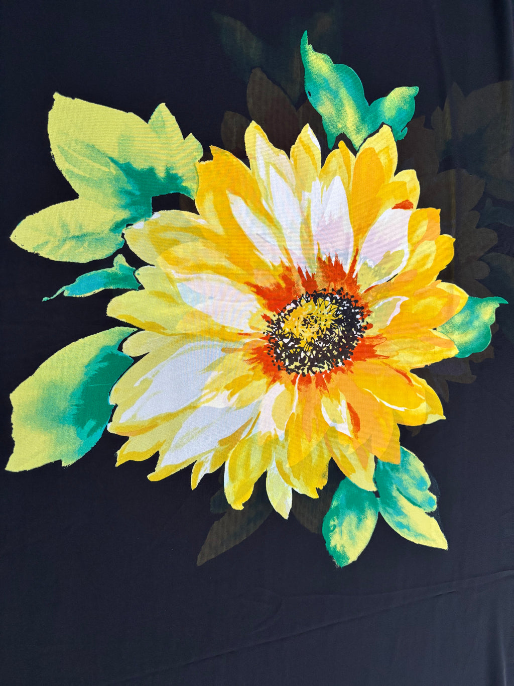 EXTRA LARGE YELLOW FLORALS ON BLACK CHIFFON
