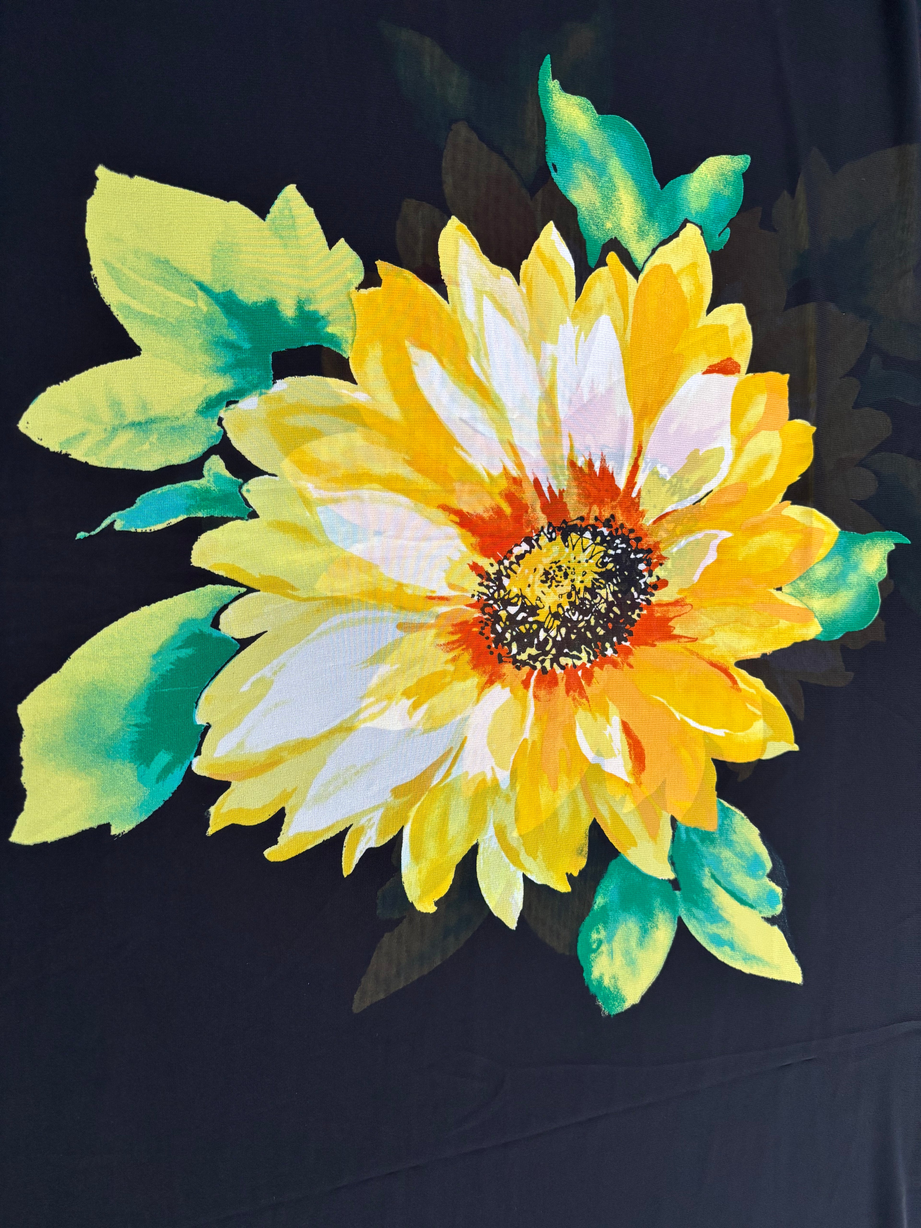 EXTRA LARGE YELLOW FLORALS ON BLACK CHIFFON