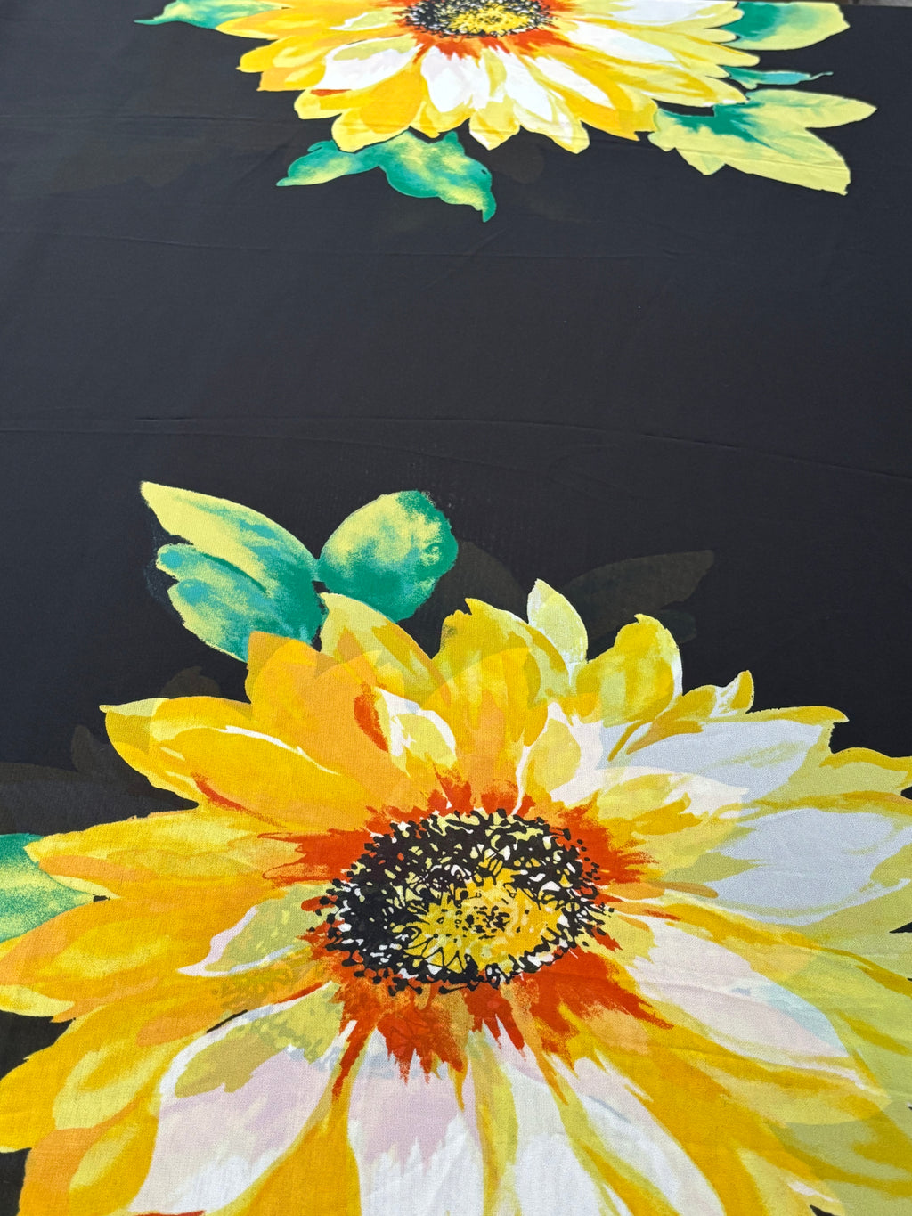 EXTRA LARGE YELLOW FLORALS ON BLACK CHIFFON