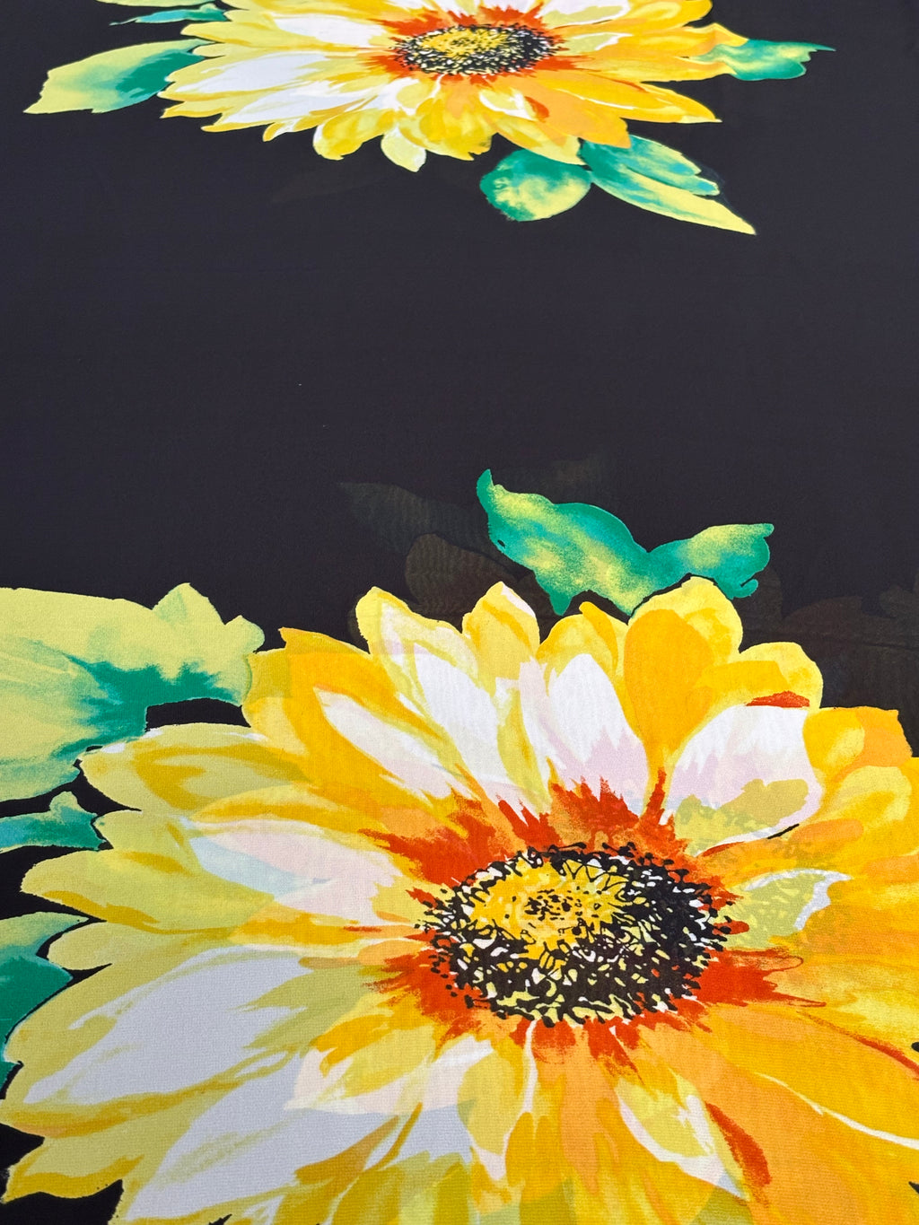 EXTRA LARGE YELLOW FLORALS ON BLACK CHIFFON
