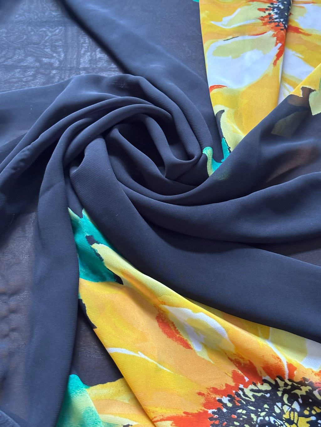 EXTRA LARGE YELLOW FLORALS ON BLACK CHIFFON