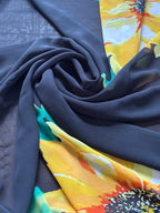 EXTRA LARGE YELLOW FLORALS ON BLACK CHIFFON