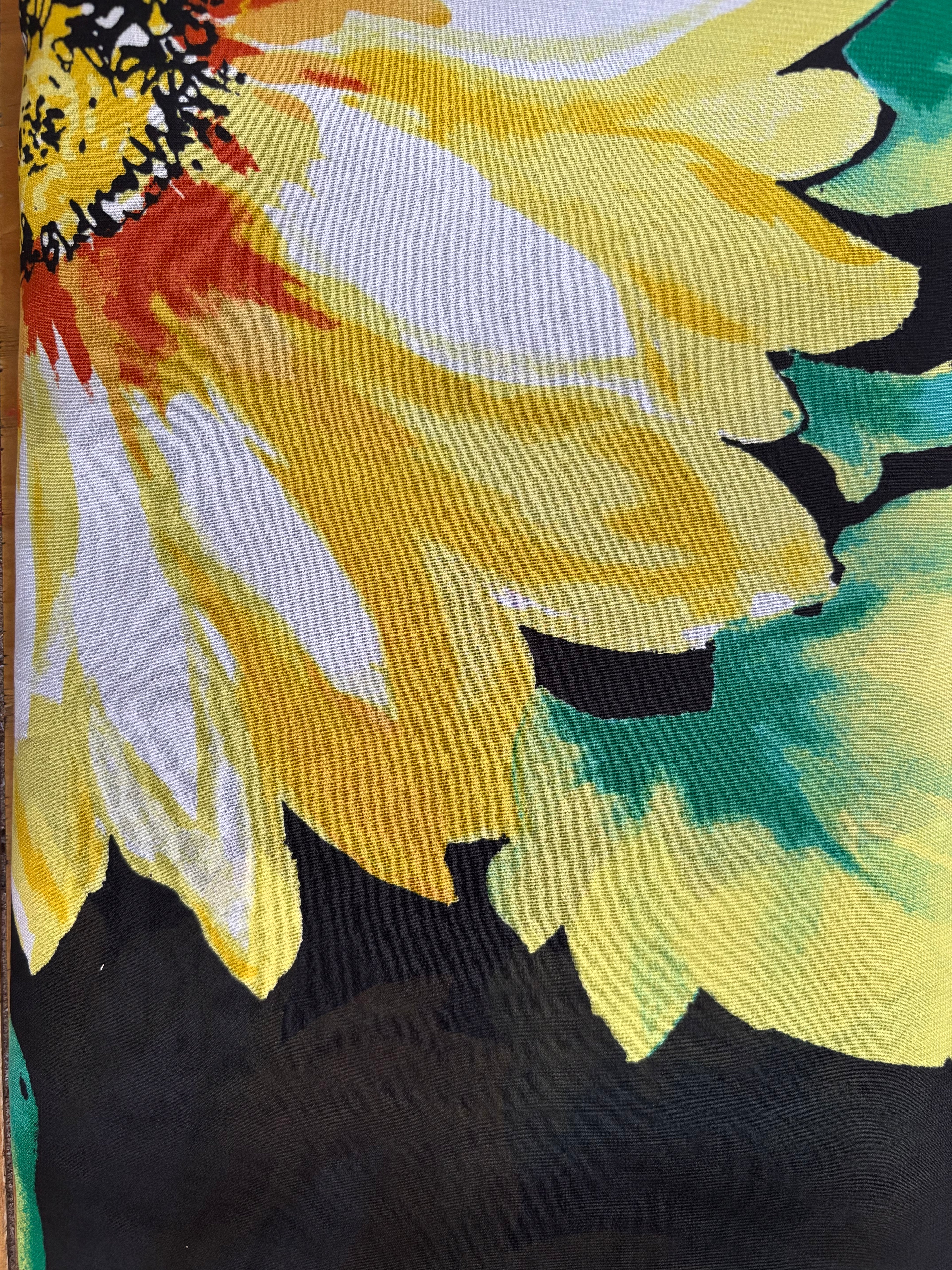 EXTRA LARGE YELLOW FLORALS ON BLACK CHIFFON