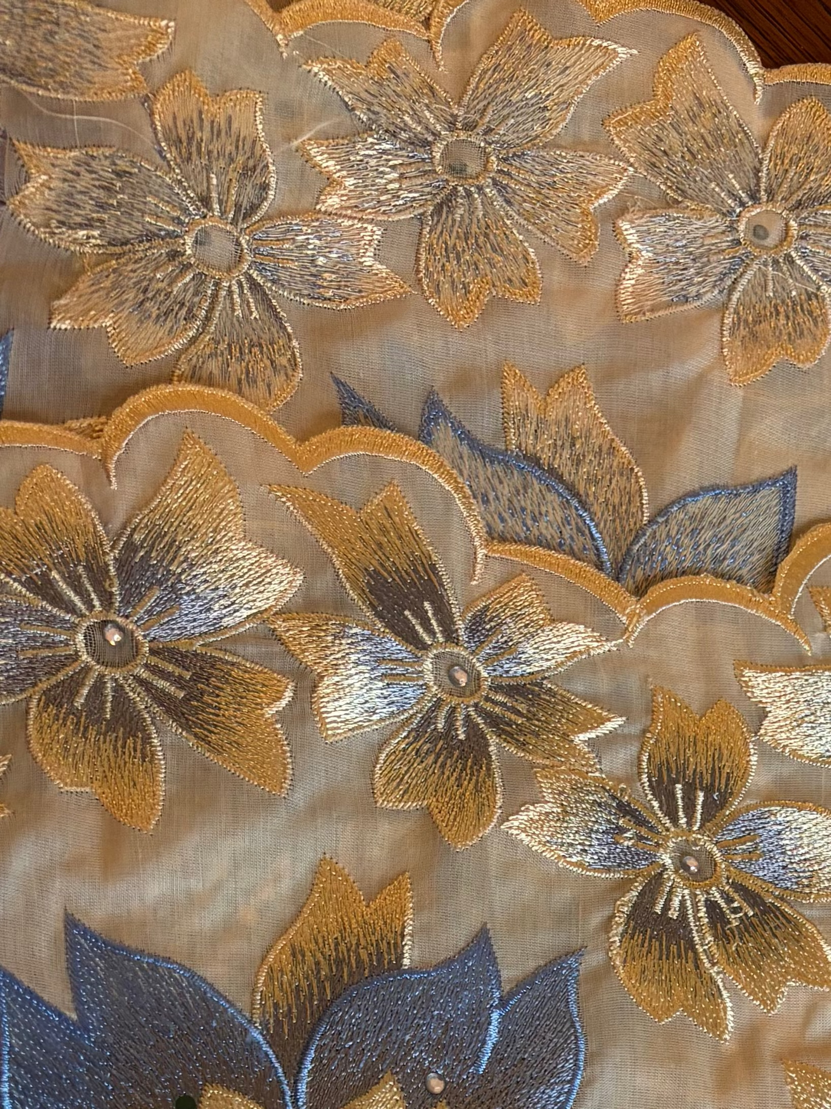 YELLOW WITH BLUE FLORALS CUT OUT LACE