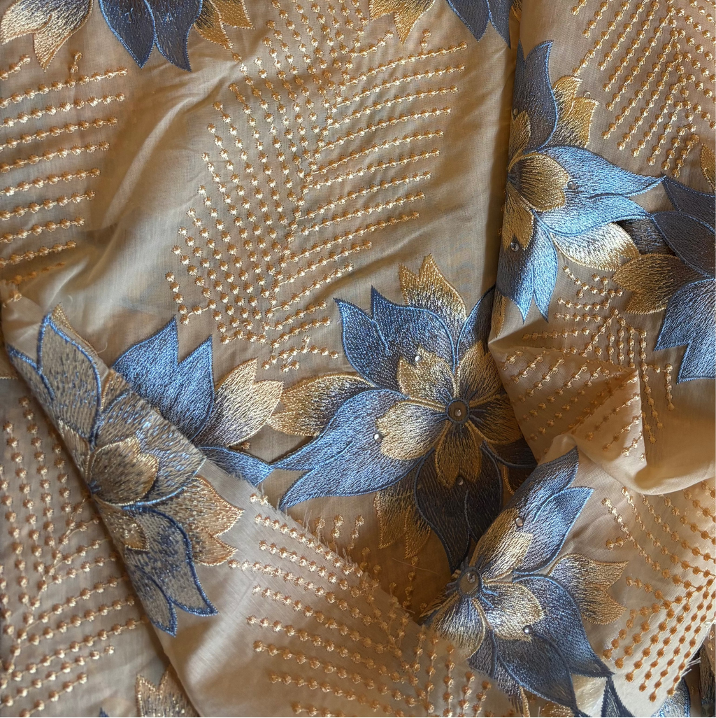 YELLOW AND BLUE EMBROIDERED COTTON