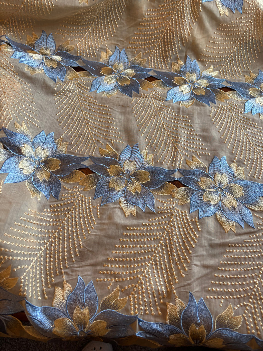 YELLOW AND BLUE EMBROIDERED COTTON