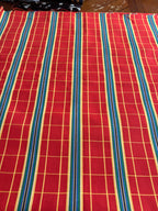 VINTAGE RED WITH YELLOW, GREEN AND BLUE STRIPES