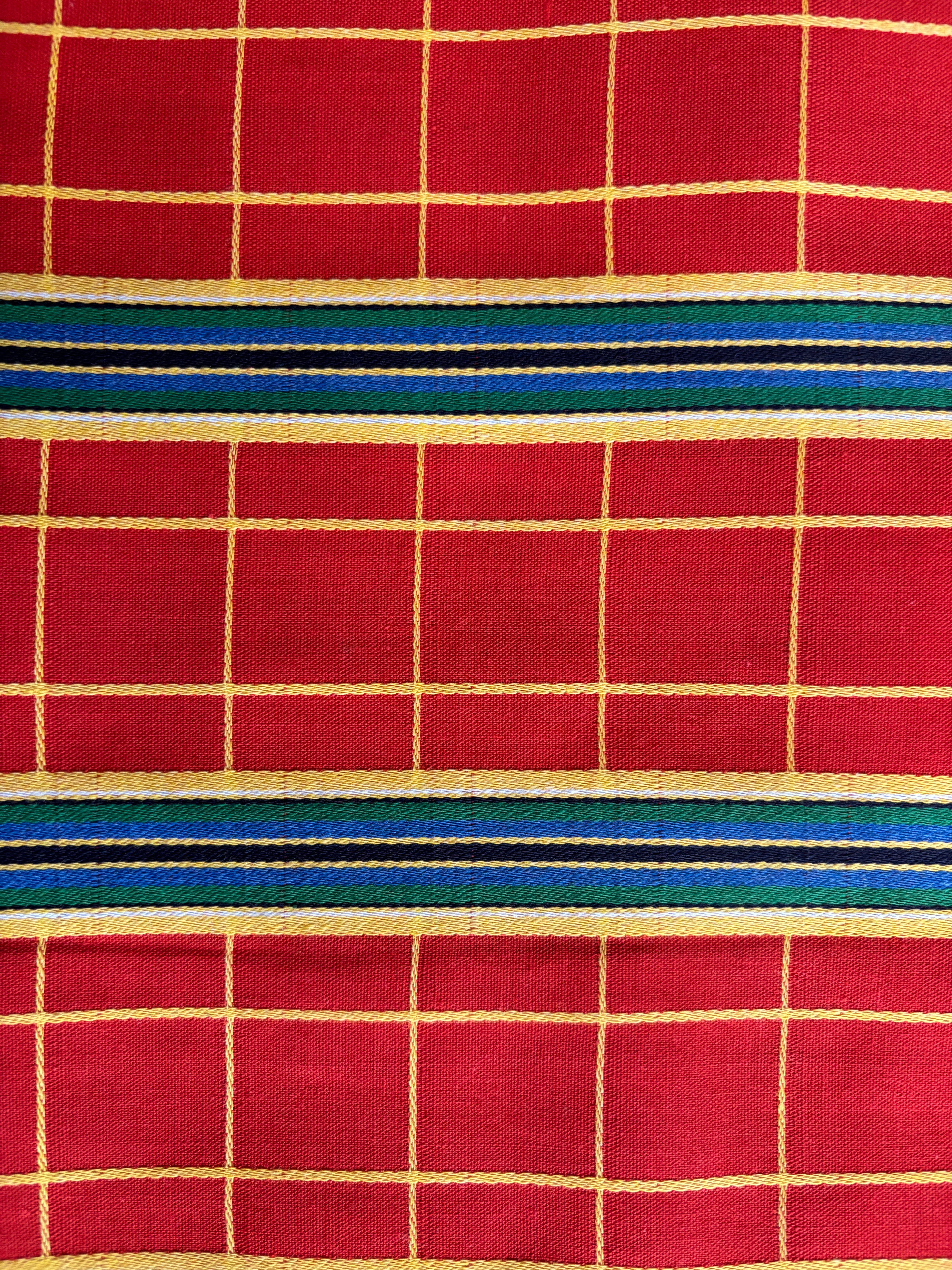 VINTAGE RED WITH YELLOW, GREEN AND BLUE STRIPES