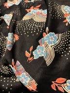 VINTAGE BLACK TRICOT WITH FLORAL AND GEOMETRIC PATTERNS