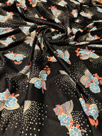 VINTAGE BLACK TRICOT WITH FLORAL AND GEOMETRIC PATTERNS