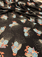 VINTAGE BLACK TRICOT WITH FLORAL AND GEOMETRIC PATTERNS