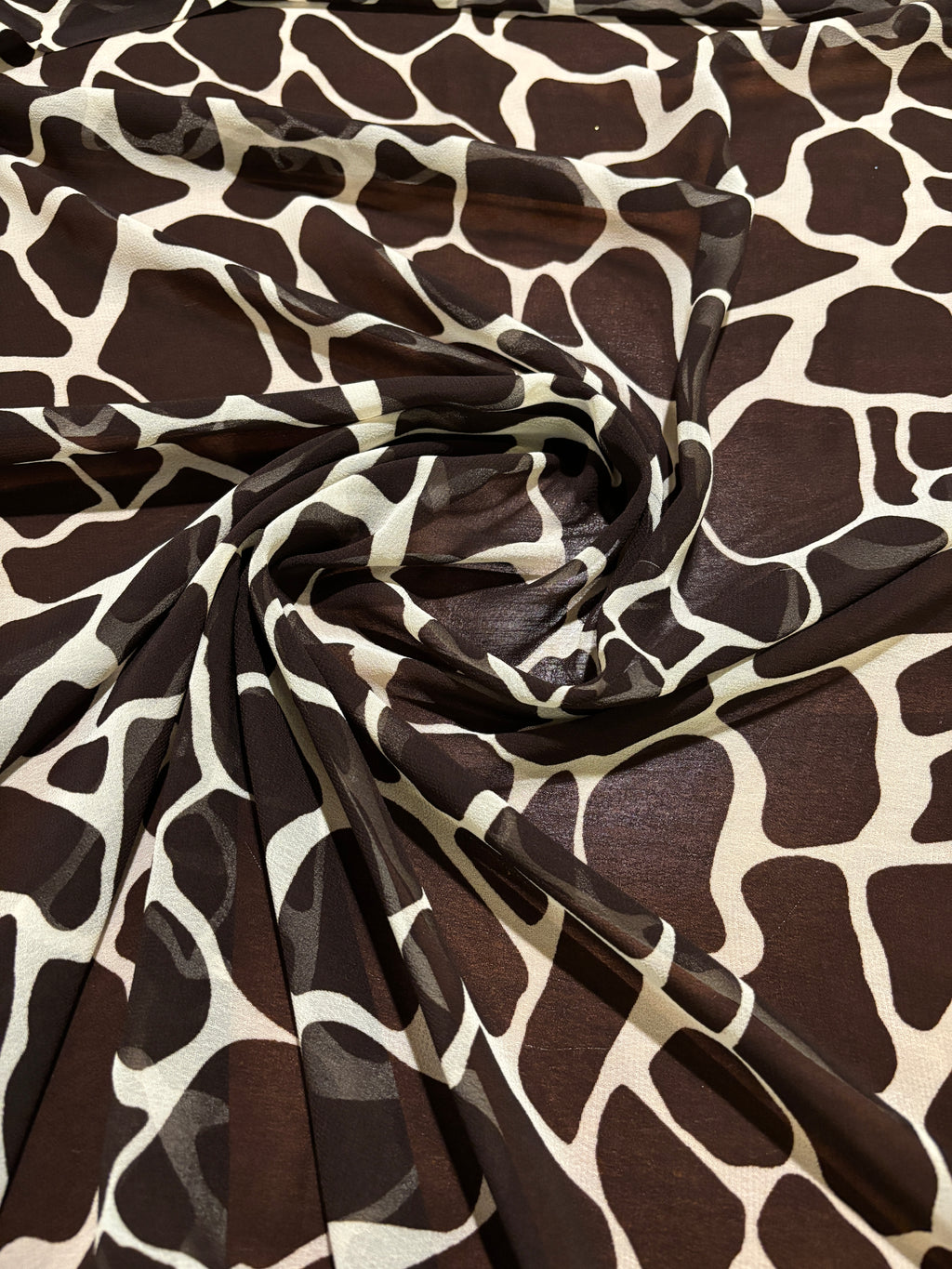 BROWN AND CREME COW PRINT CHIFFON