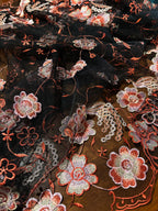 BLACK MESH LACE WITH SHADES OF PINK ROSES