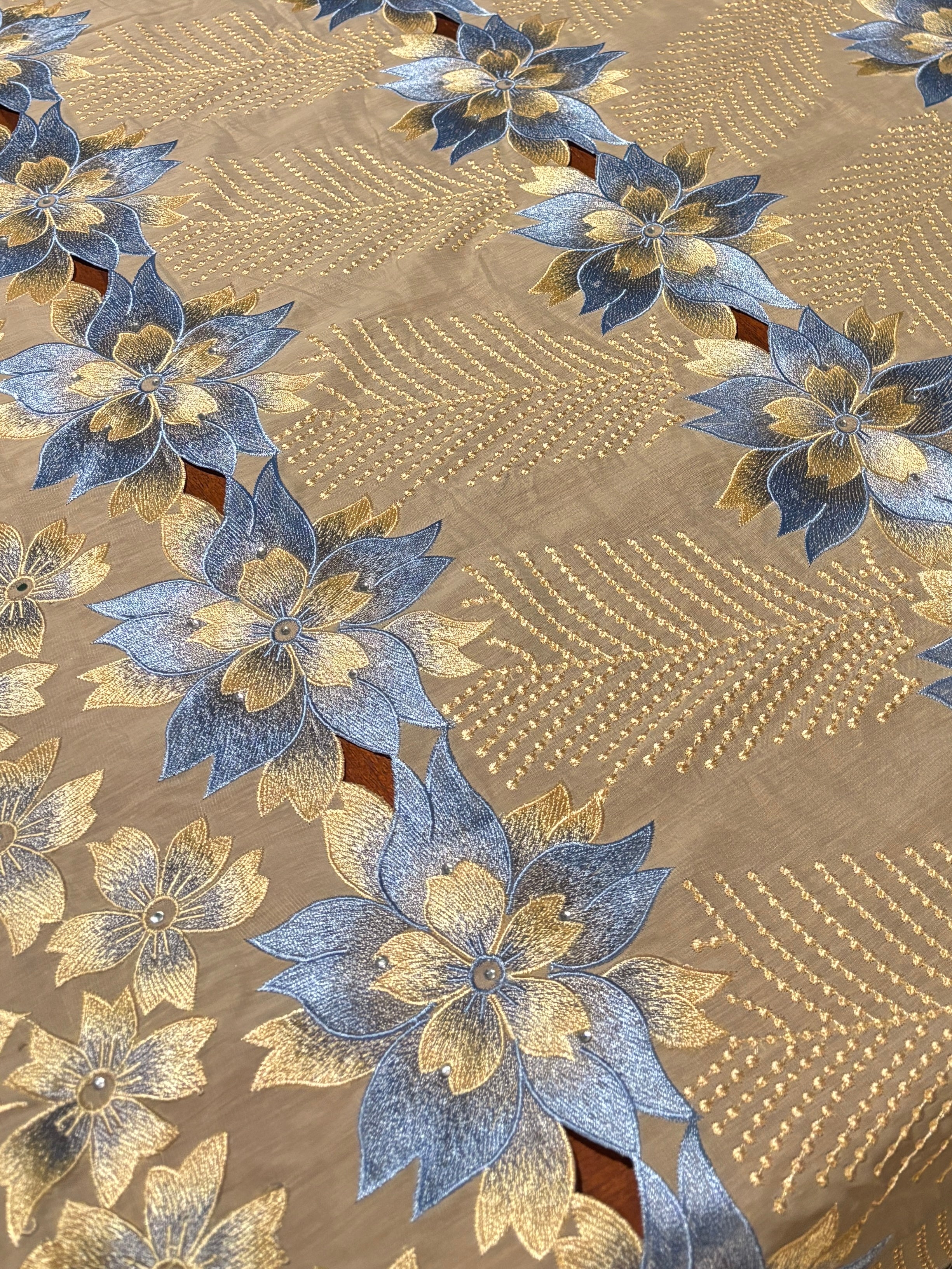 YELLOW WITH BLUE FLORALS CUT OUT LACE