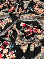 BLACK FRAMED FLORALS CHARMEUSE