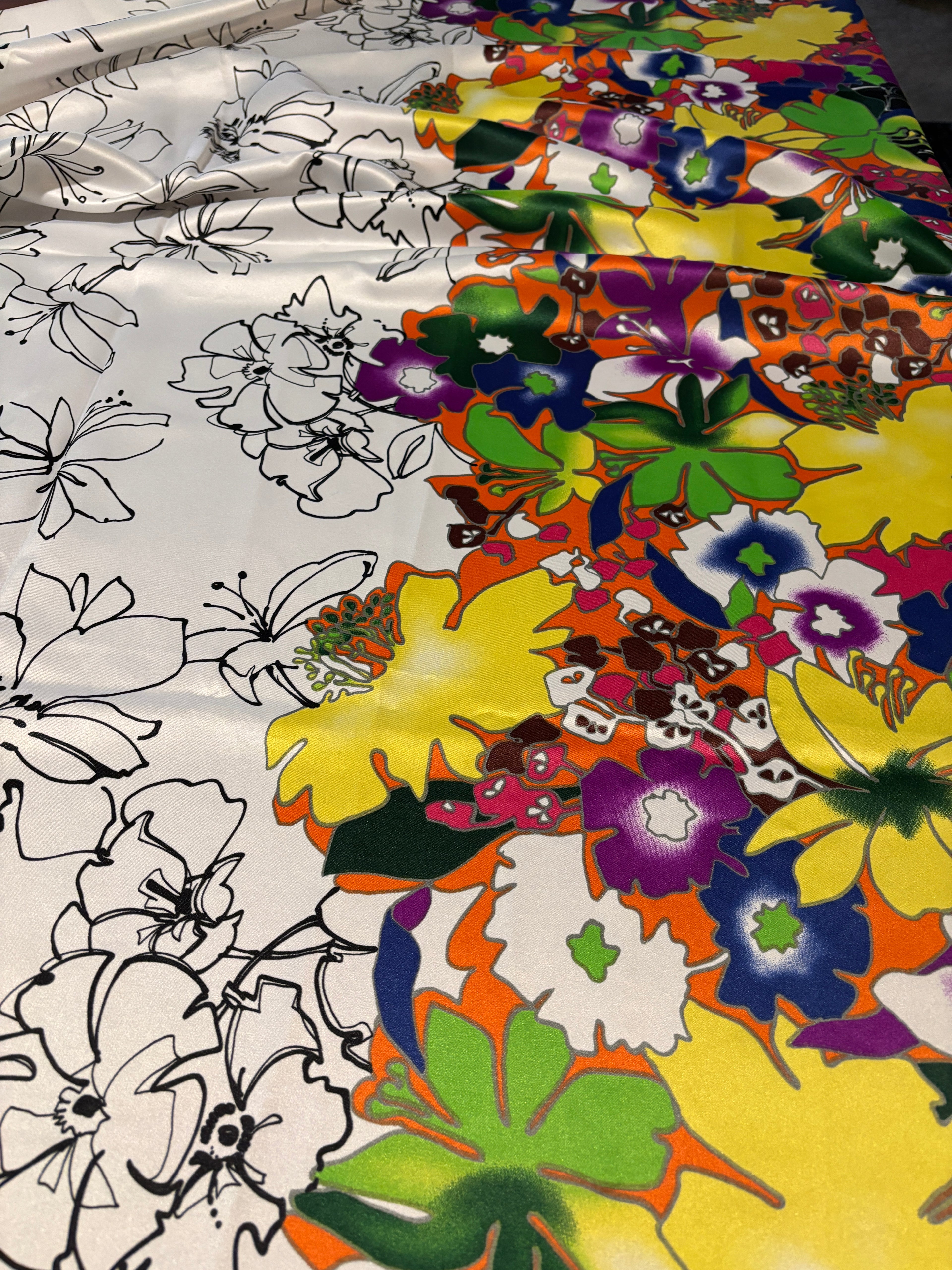 MULTI COLORED ONE-SIDED FLORAL BORDER PRINT