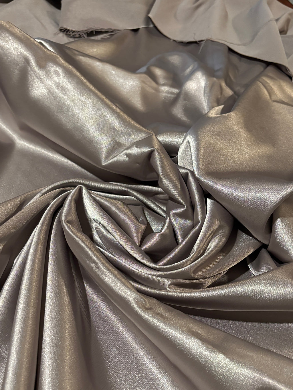 SOLID GRAY/SILVER STRETCH SATIN