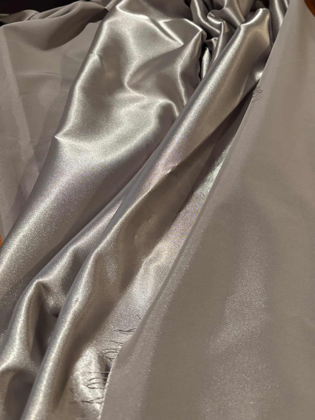 SOLID GRAY/SILVER STRETCH SATIN