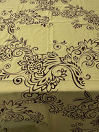 DARK GREEN BROWN SCROLLED EMBROIDERED COTTON