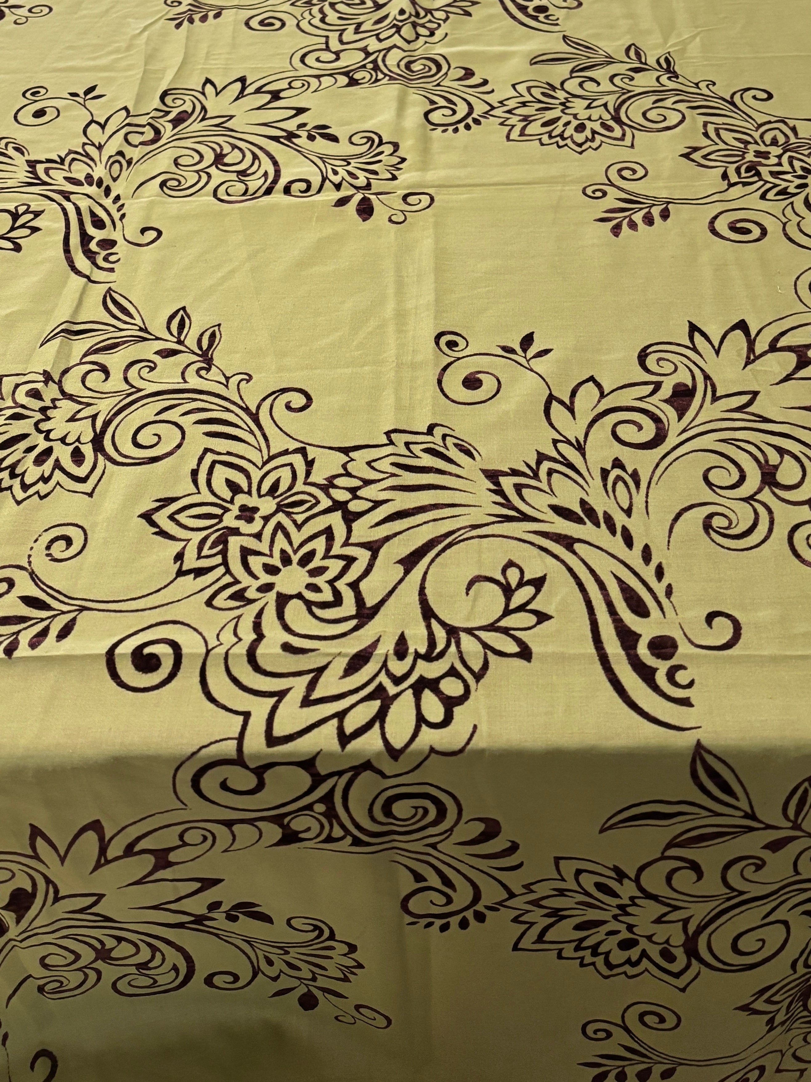 DARK GREEN BROWN SCROLLED EMBROIDERED COTTON