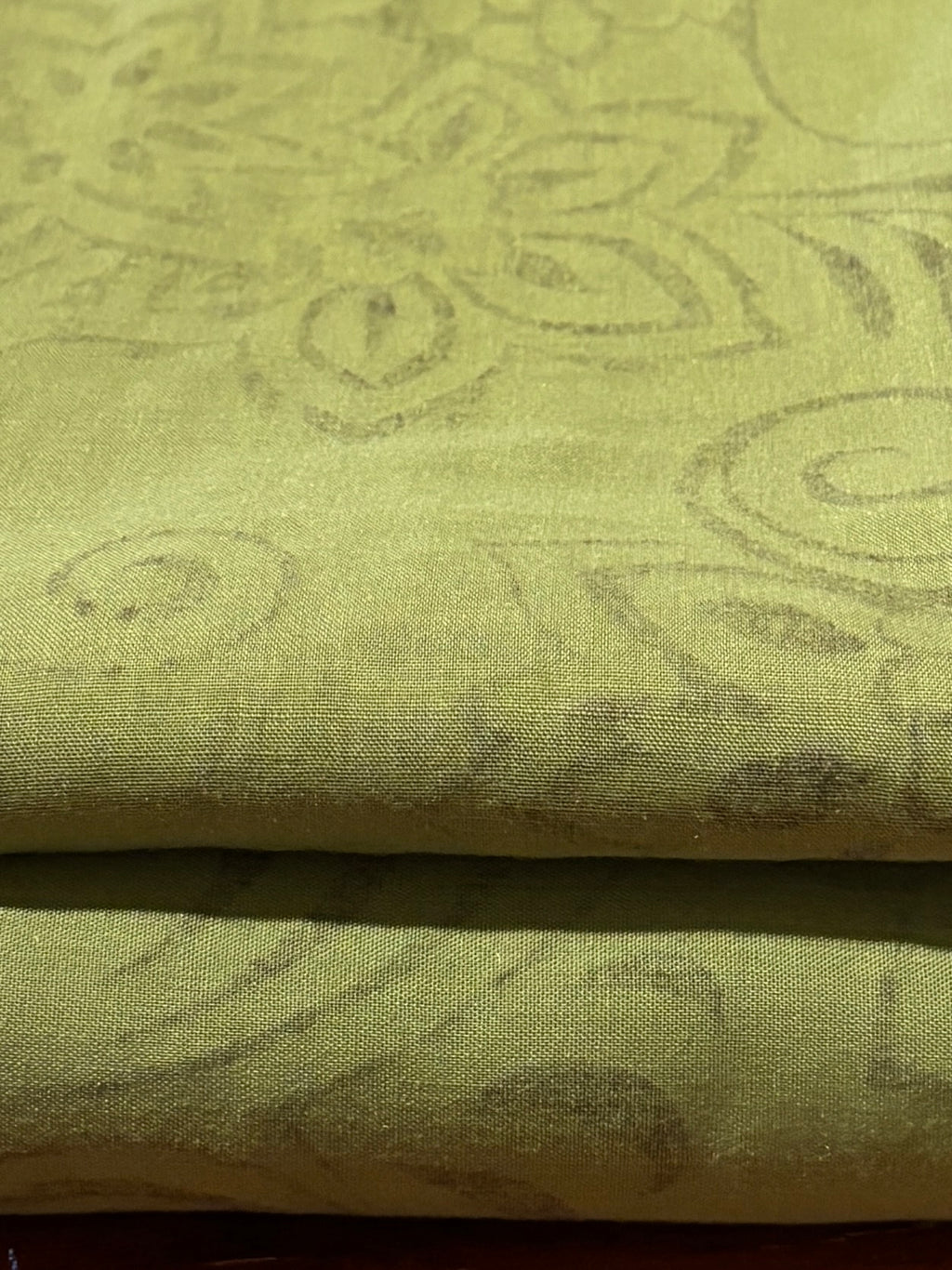 DARK GREEN BROWN SCROLLED EMBROIDERED COTTON