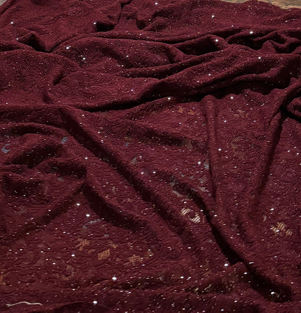 BURGUNDY LACE GLITTERY FABRIC FROM PUERTO RICO