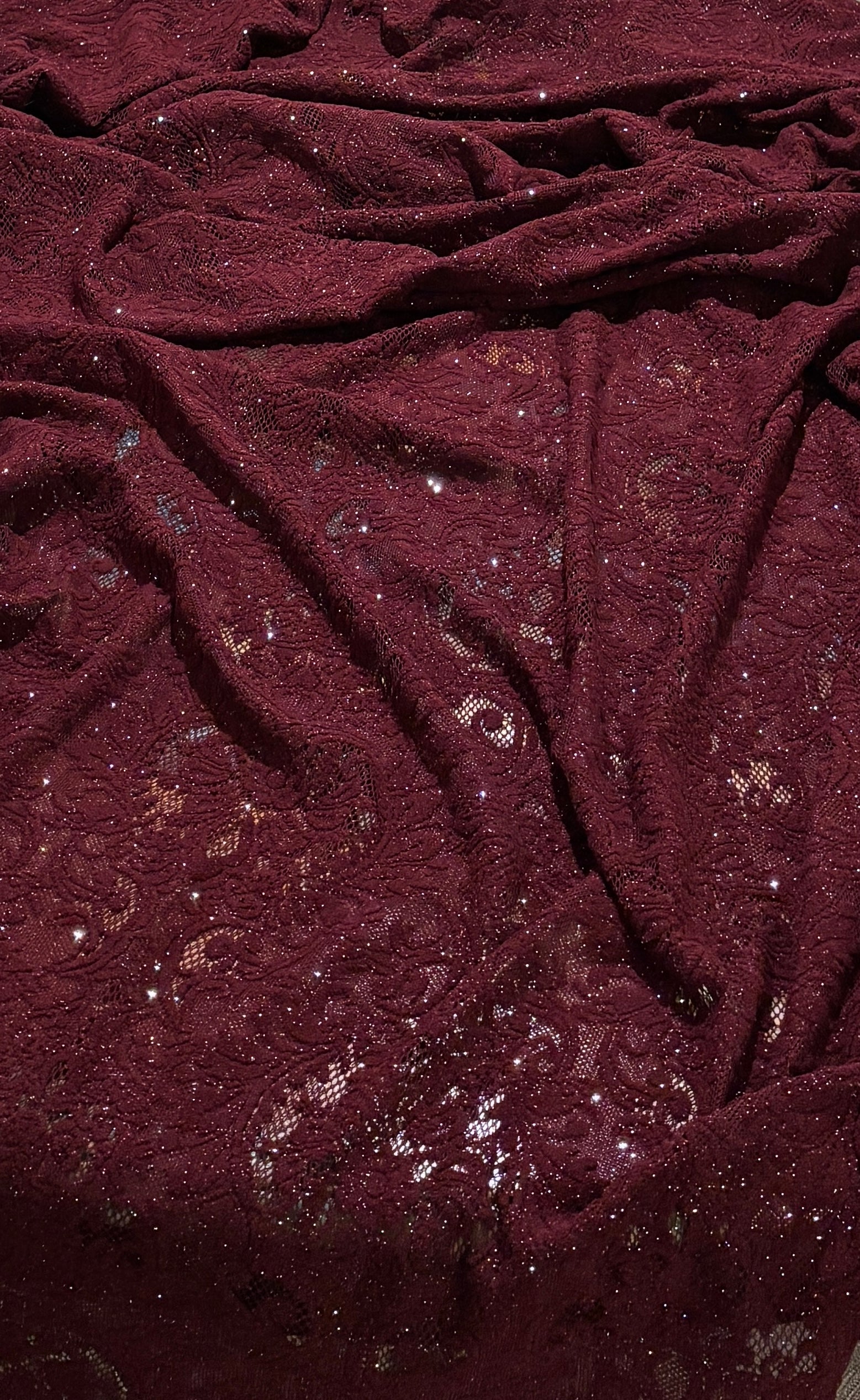 BURGUNDY LACE GLITTERY FABRIC FROM PUERTO RICO