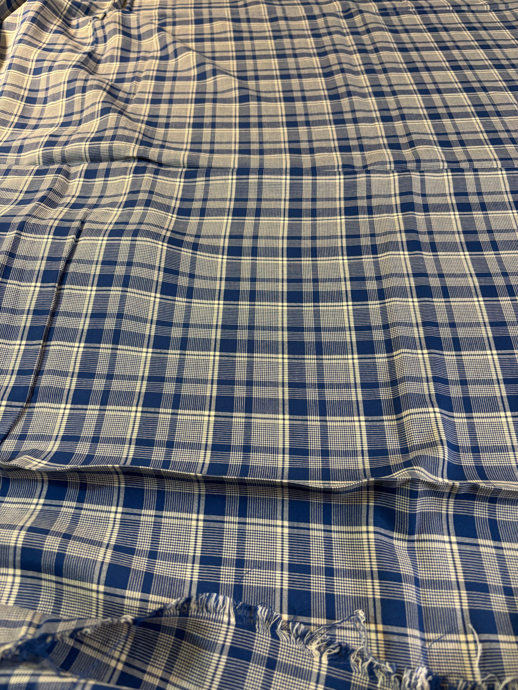 VINTAGE BLUE AND WHITE PLAID RAYON CHALLIS FROM VIRGINIA'S STASH