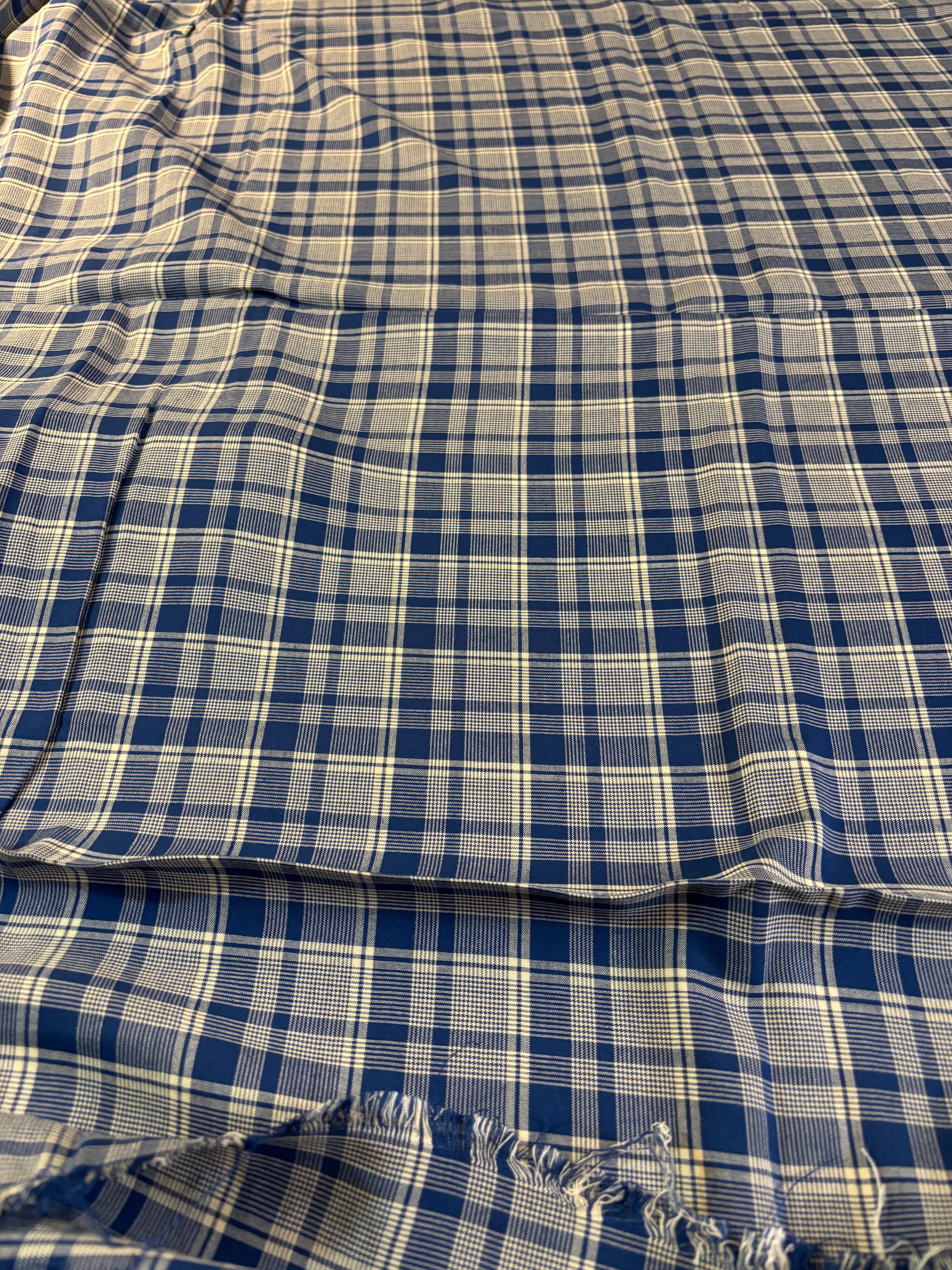 VINTAGE BLUE AND WHITE PLAID RAYON CHALLIS FROM VIRGINIA'S STASH